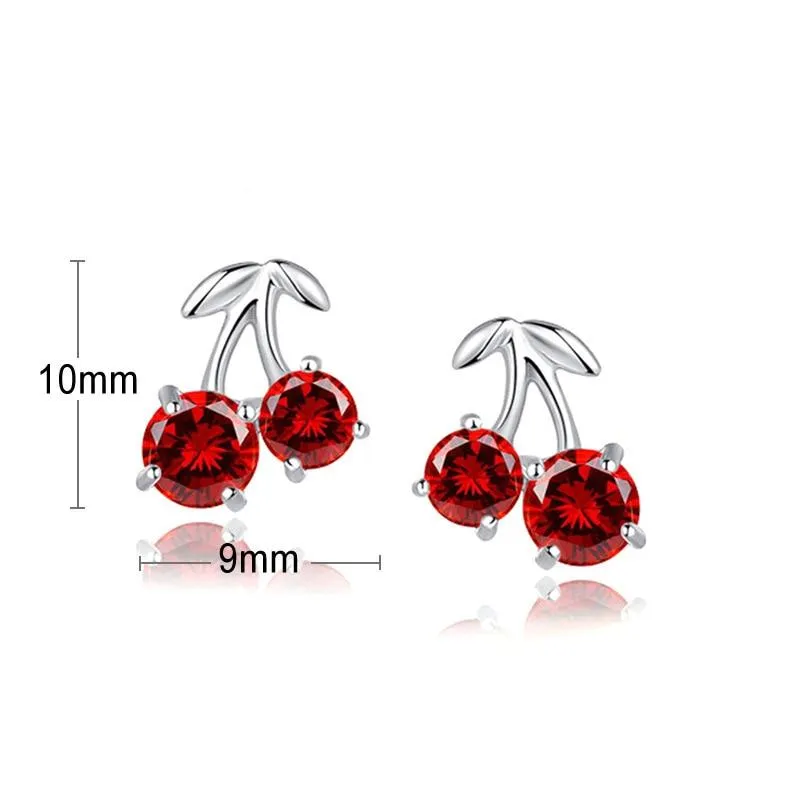 Korean Sweet Cherry Stud Earrings 925 Sterling Silver