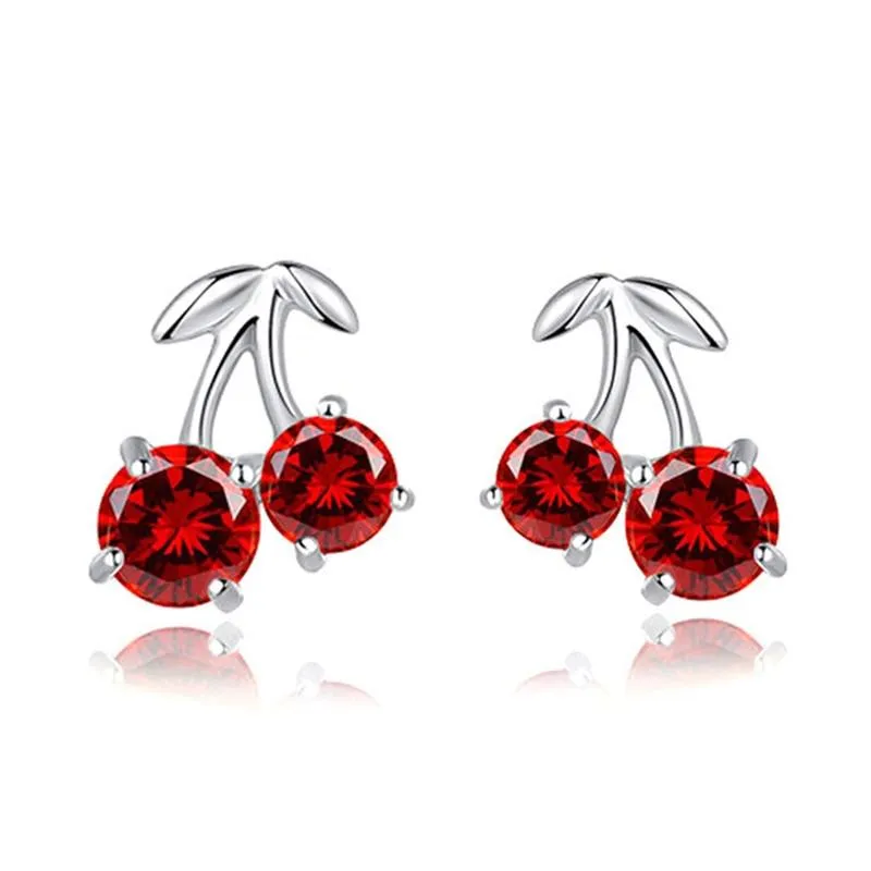 Korean Sweet Cherry Stud Earrings 925 Sterling Silver