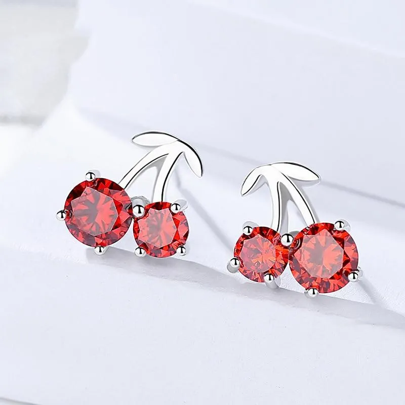 Korean Sweet Cherry Stud Earrings 925 Sterling Silver