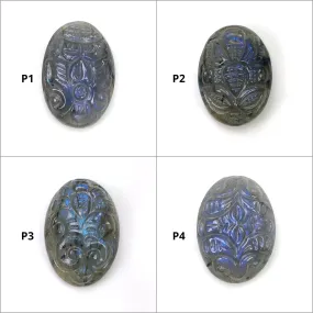 LABRADORITE Gemstone Carving : Natural Untreated Unheated Labradorite Gemstone Hand Carved Oval Shape (With Video)