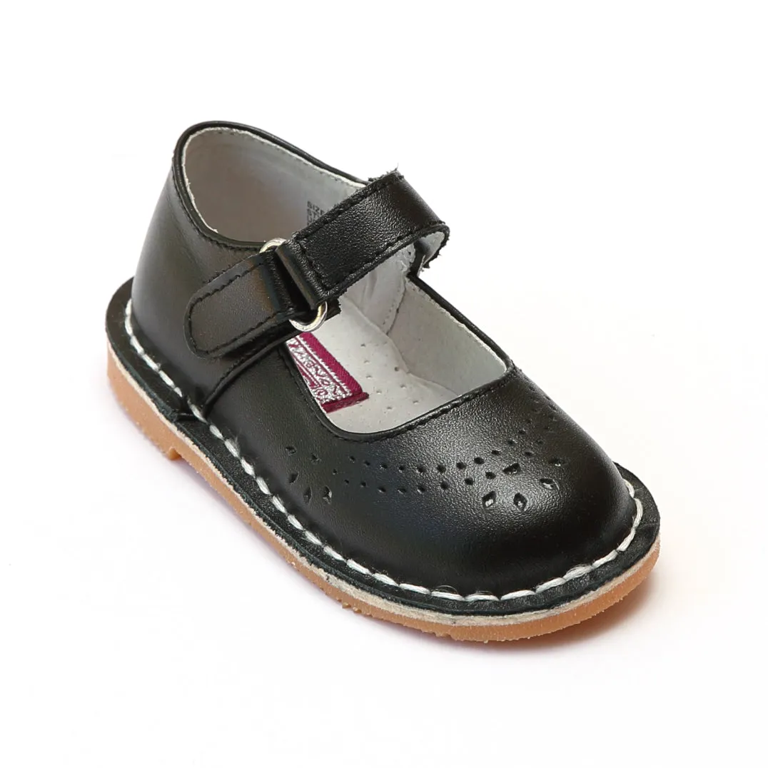 L'Amour Girls Classic 758 Black Leather Mary Janes