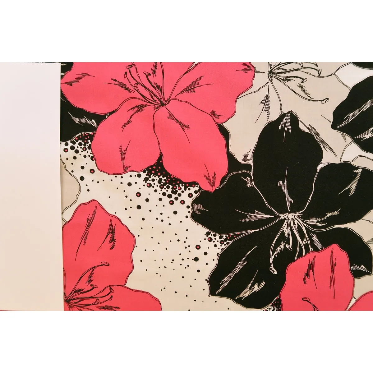 Large Pink and Black Flower  Fabric-White PC054P WHT-0012C