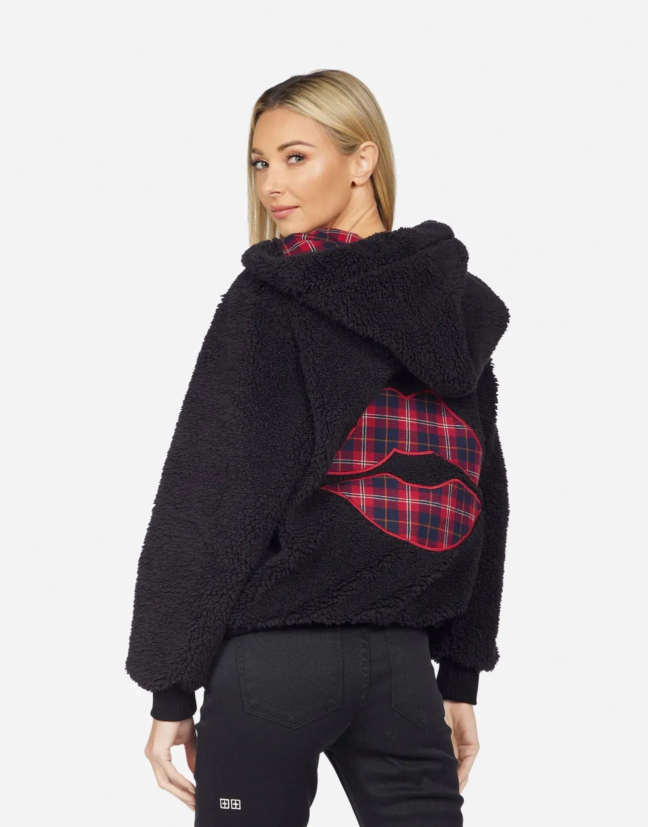 Lauren Moshi Deandra Plaid Lip Sherpa Fleece Jacket