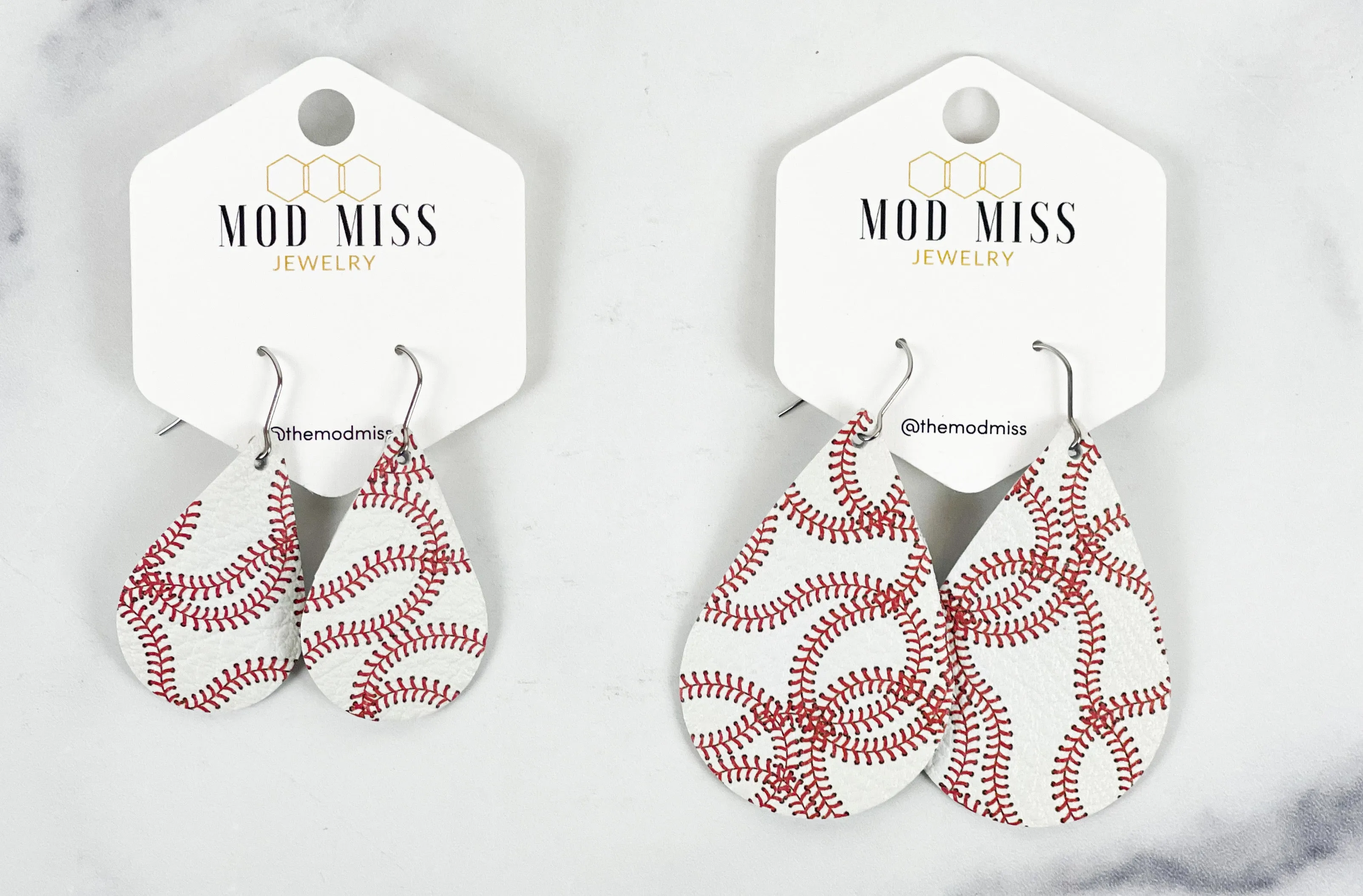 Leather Teardrop Earring Baseball