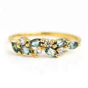 Light Blue Topaz Leaves Design Ring