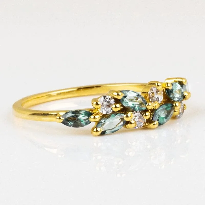 Light Blue Topaz Leaves Design Ring