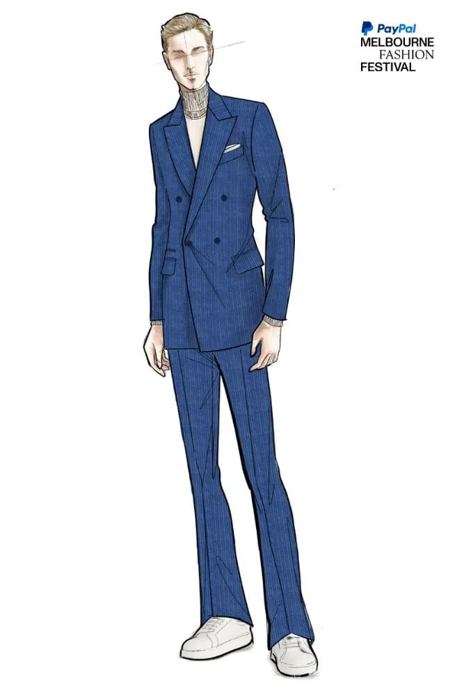 LOOK 12 - Raffa DB Suit in Wedgwood Blue Corduroy   Off White Turtle Neck Merino Knit