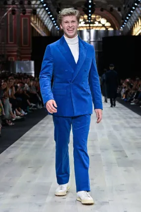 LOOK 12 - Raffa DB Suit in Wedgwood Blue Corduroy   Off White Turtle Neck Merino Knit