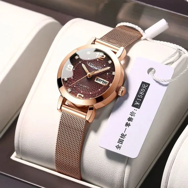 Luxury Quartz Watches Women Fashion Exquisite Crown Mesh Belt Glow Leisure Party Luminous Calendar Watches W215893