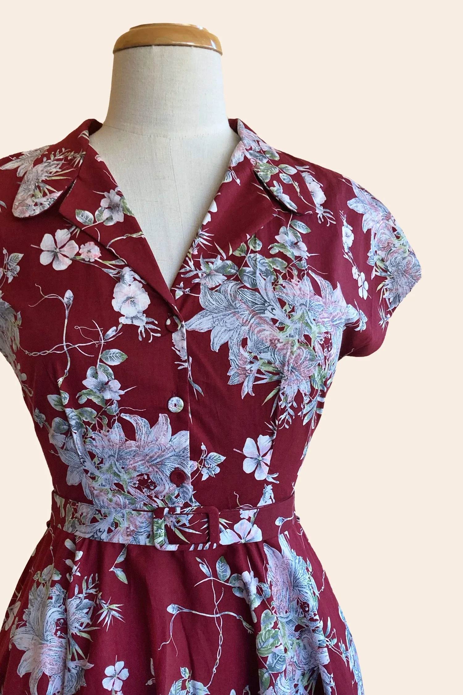 Manette Burgundy Lily Floral Dress