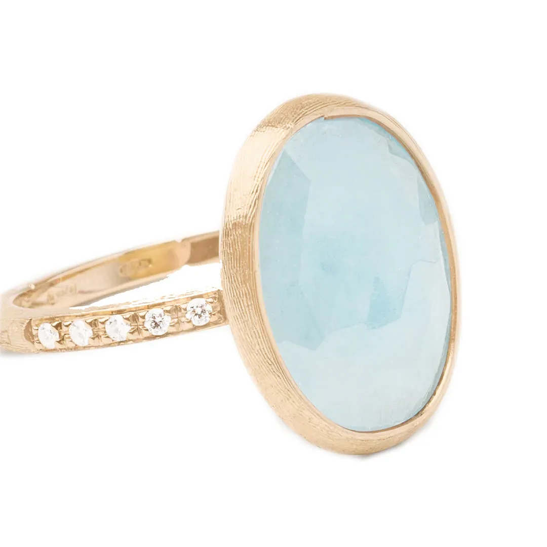 Marco Bicego 18K Yellow Gold Aquamarine Ring with Diamond Pave Shank