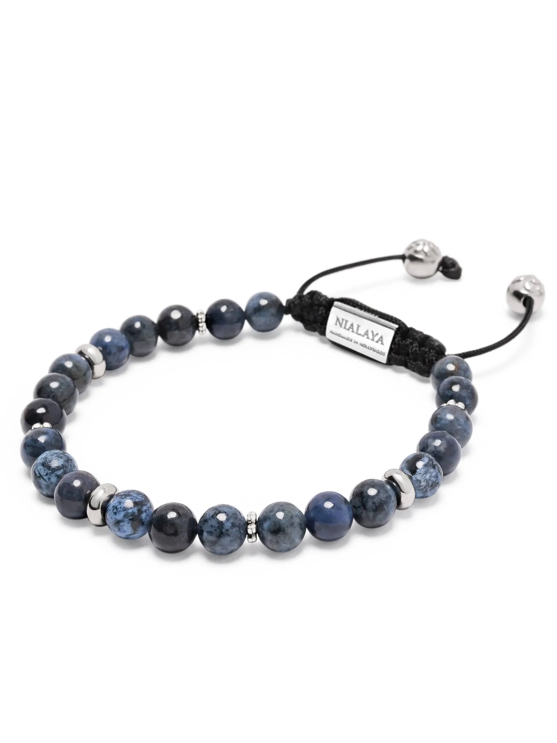 Men's Beaded Bracelet With Blue Dumortierite And Silver