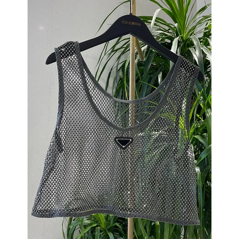 Mesh-transparente Strass bestickte Weste