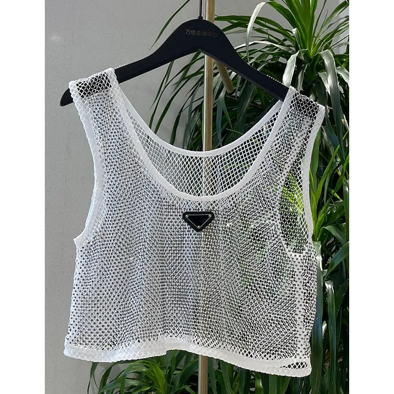 Mesh-transparente Strass bestickte Weste