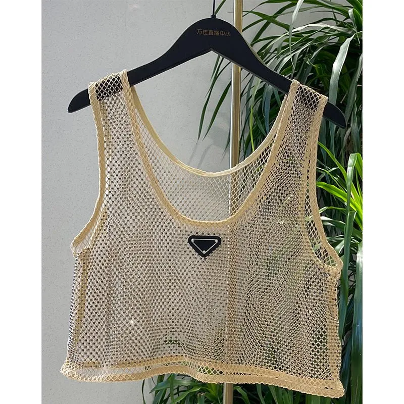 Mesh-transparente Strass bestickte Weste