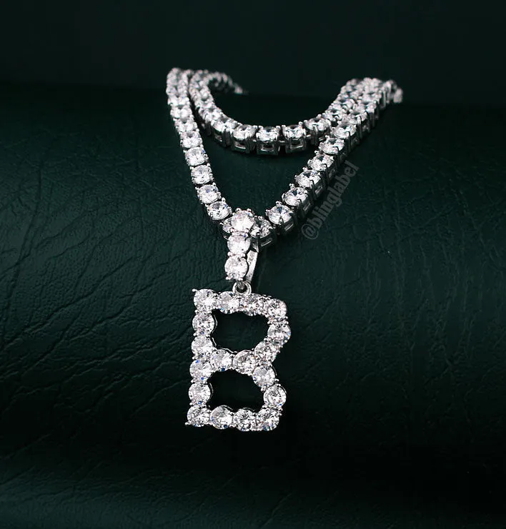 (Mini) Tennis Custom Name Letter Necklace in White Gold - Single Letter