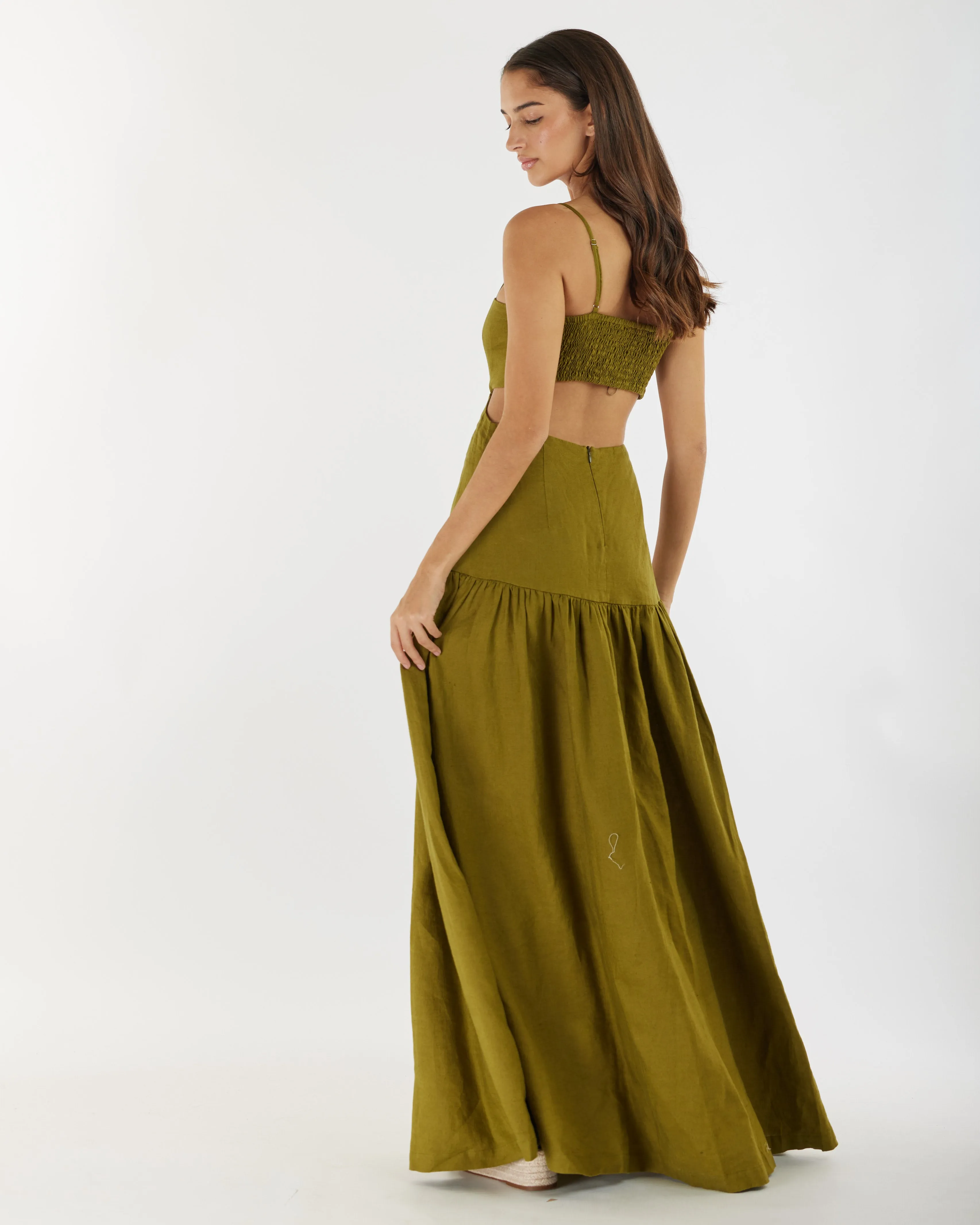 Nathalie Linen Maxi Dress - Olive