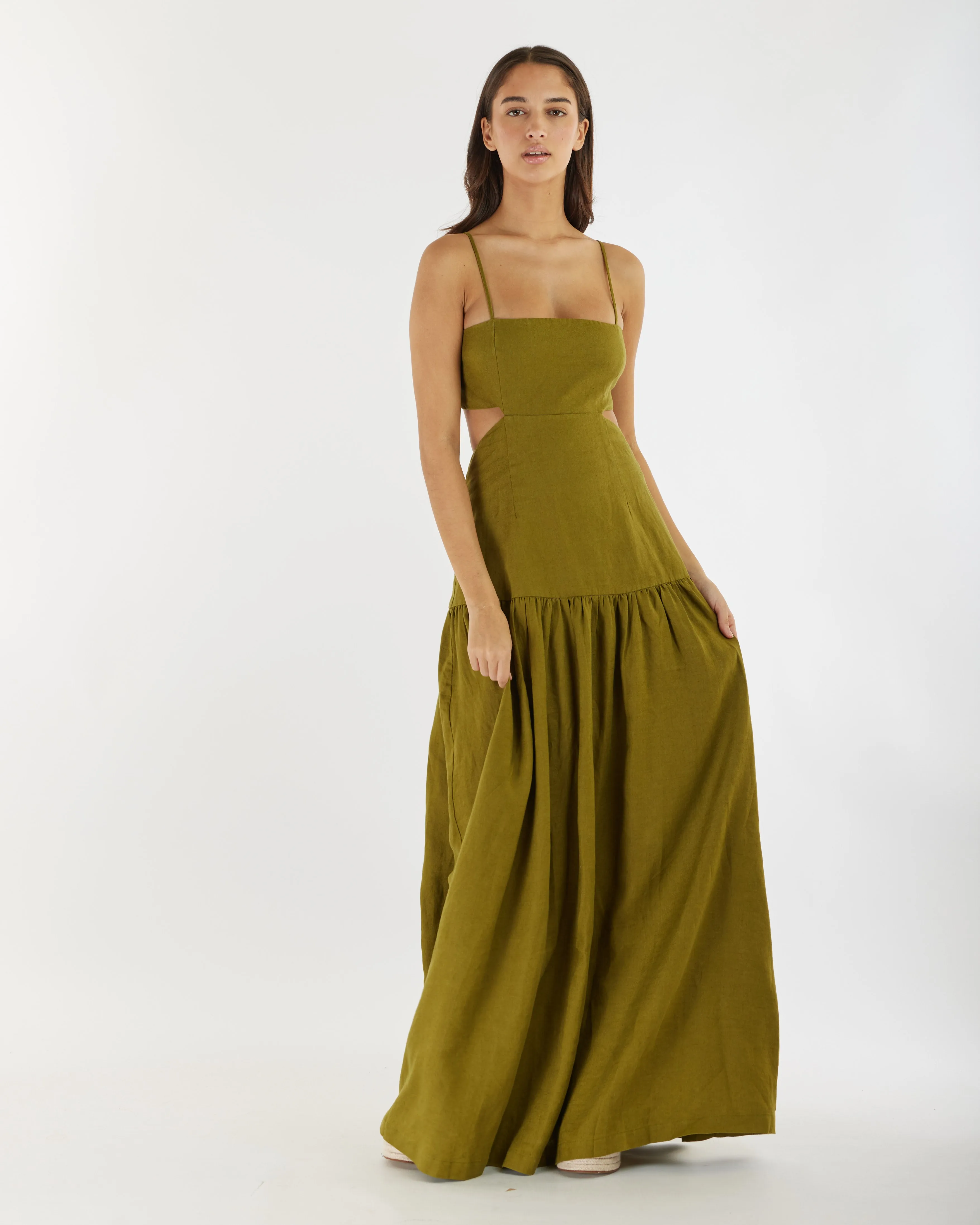 Nathalie Linen Maxi Dress - Olive