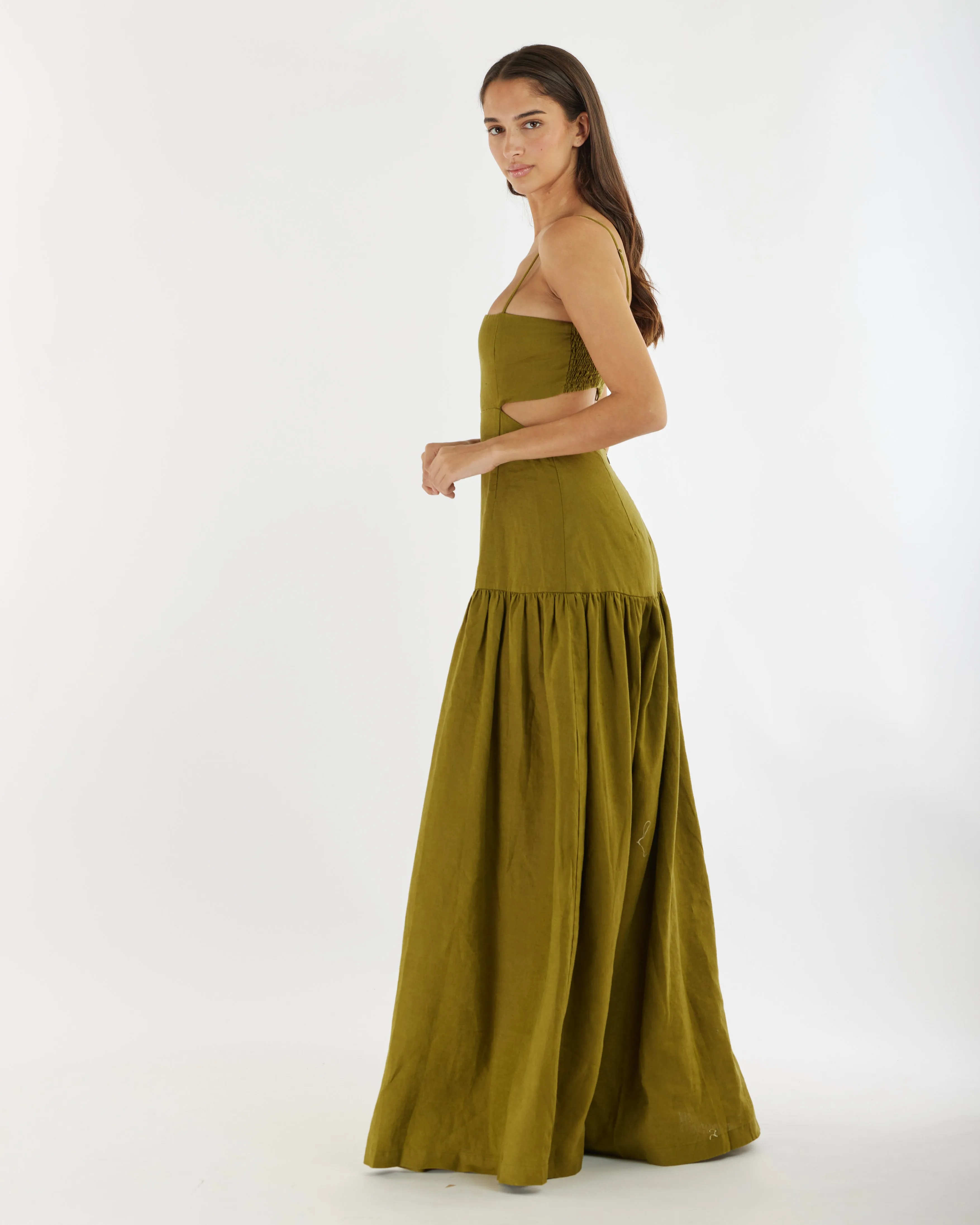 Nathalie Linen Maxi Dress - Olive