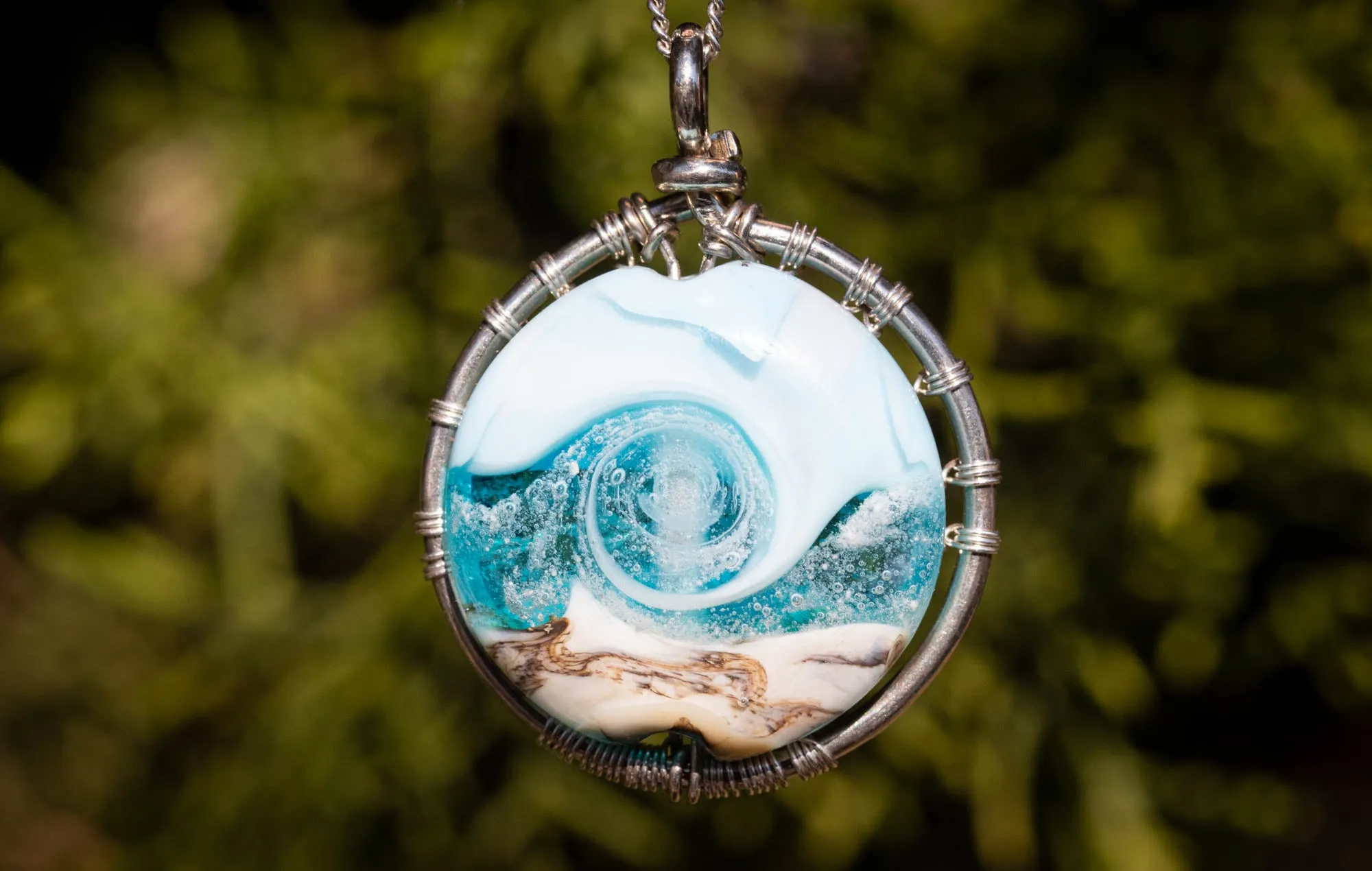 Ocean Sunrise Tree of Life Pendant with Cremains