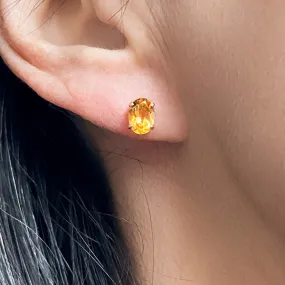 Oval Citrine Stud Earrings, 5x7mm.