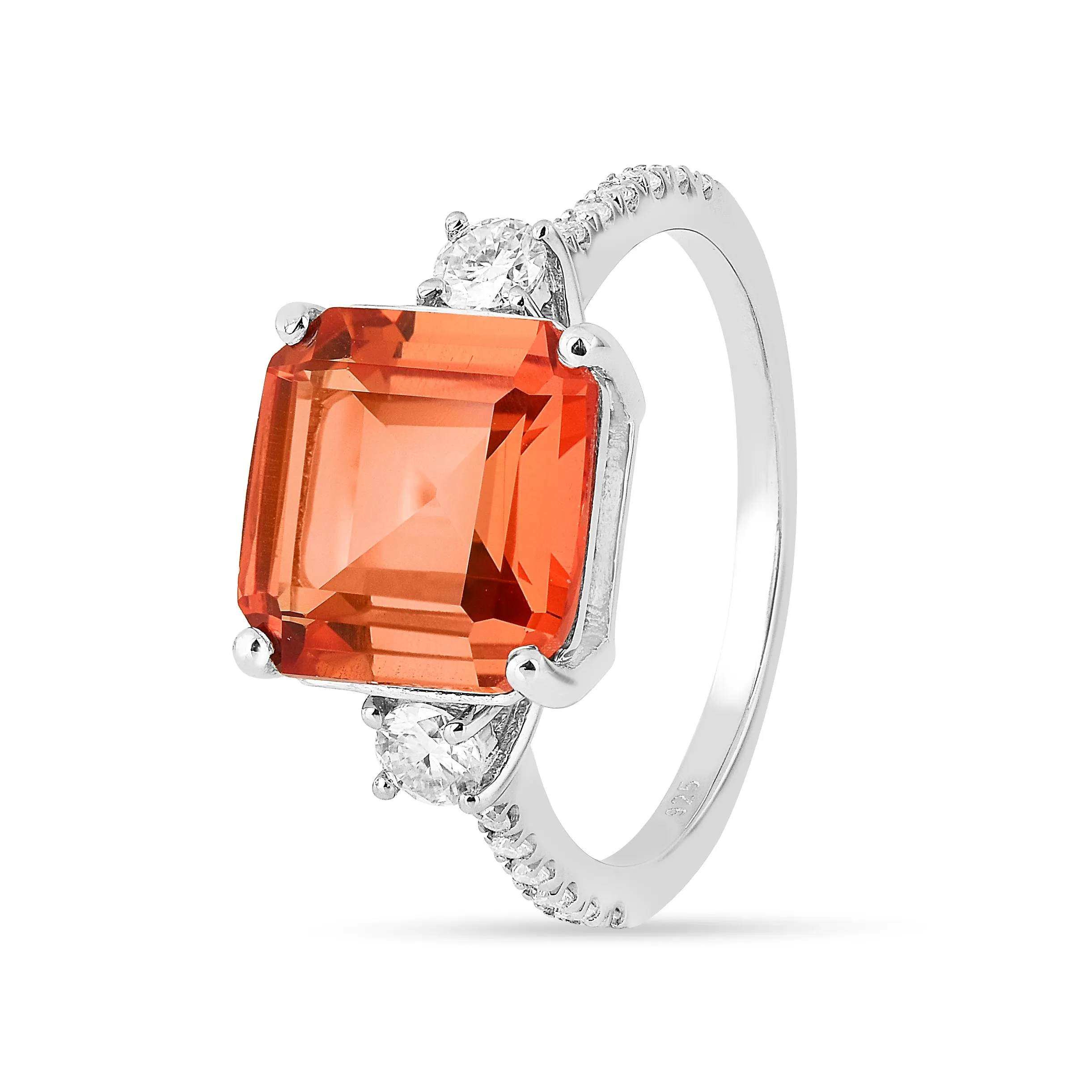 Peach Sapphire Three Stone Ring