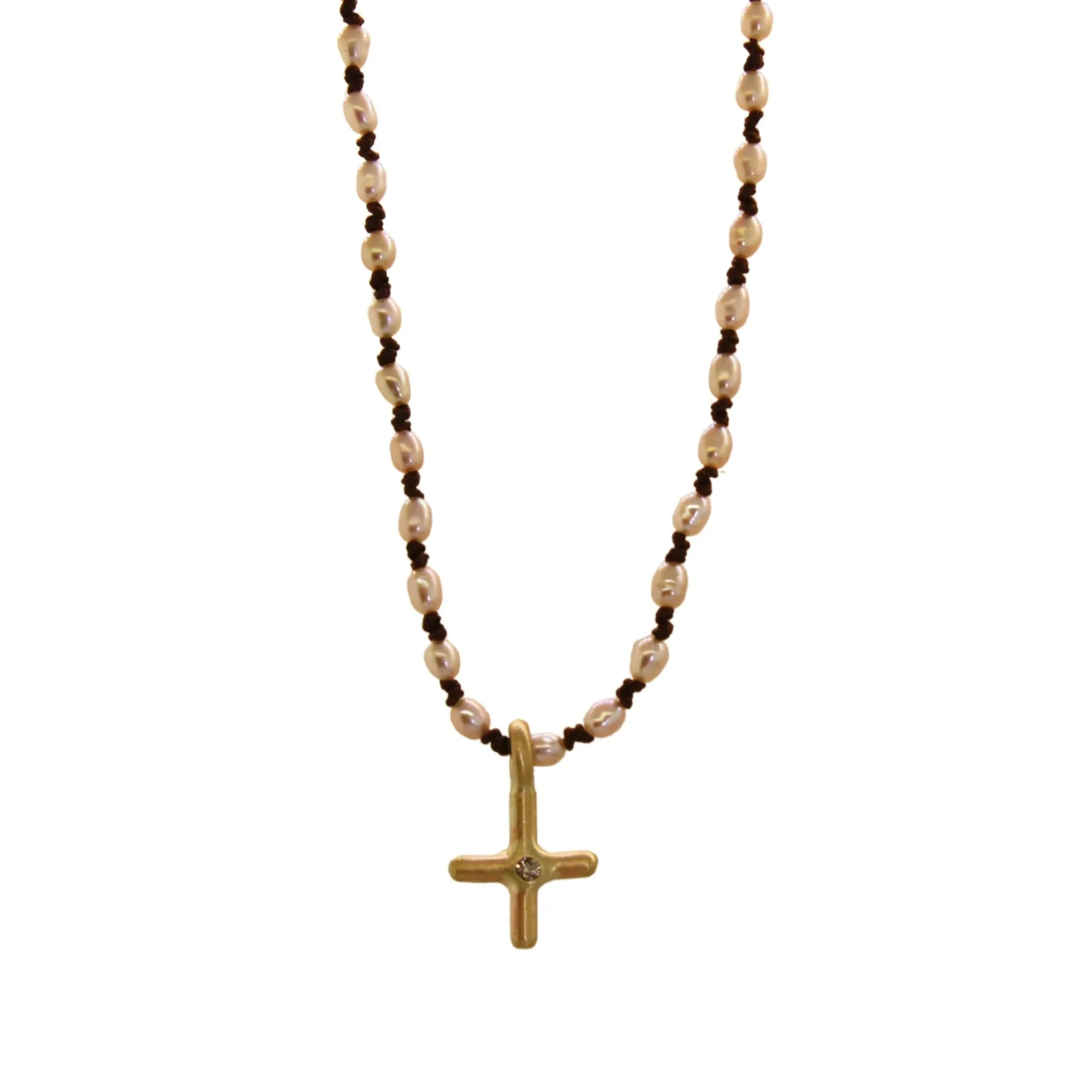 Pearl & Diamond Cross Baby Necklace