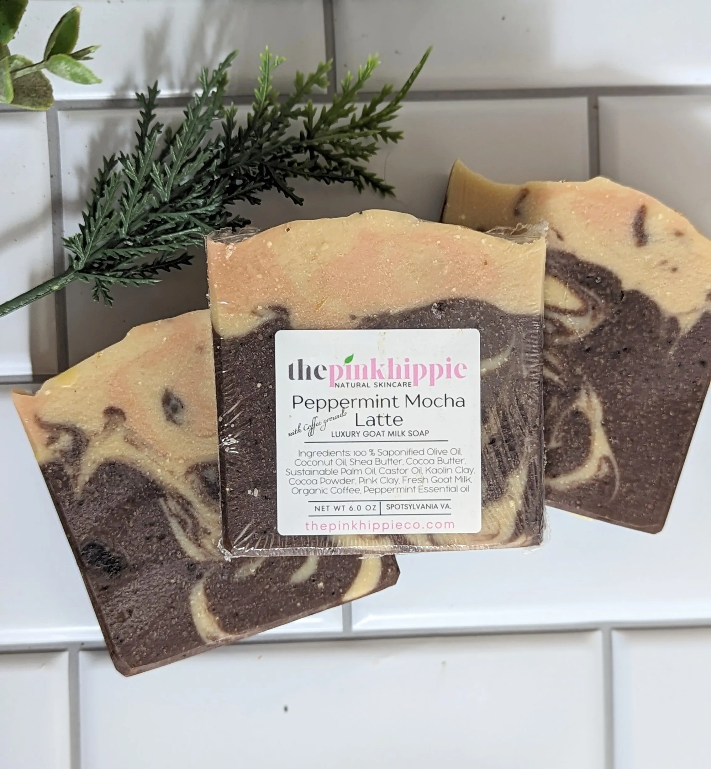 Peppermint Mocha Latte Soap BIG BAR 6.5 oz Goat Milk & Organic Coffee Exfoliation Peppermint