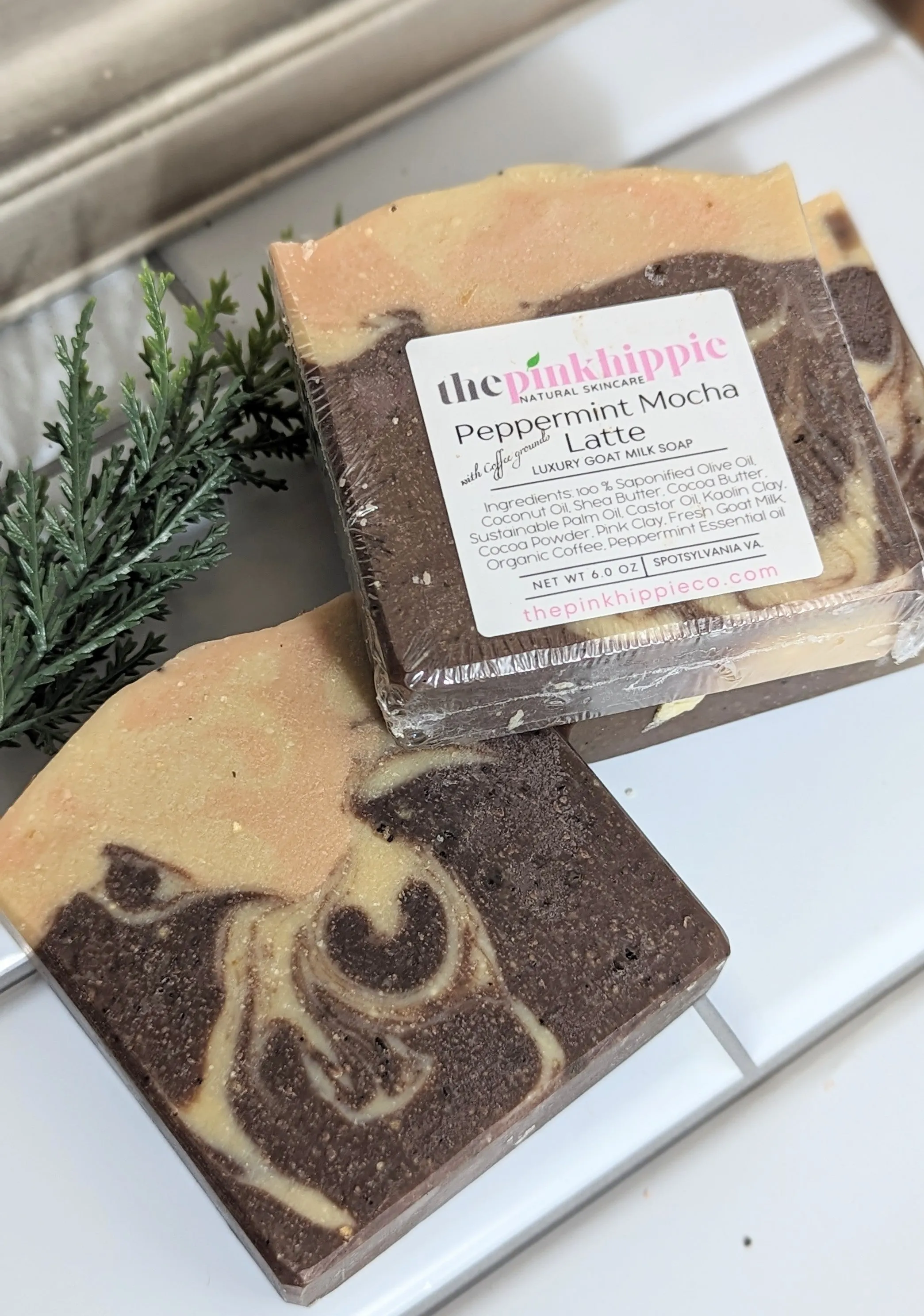 Peppermint Mocha Latte Soap BIG BAR 6.5 oz Goat Milk & Organic Coffee Exfoliation Peppermint