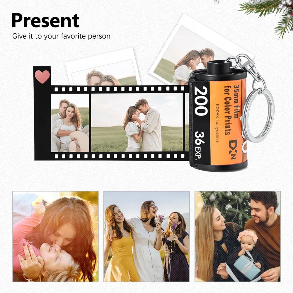 Personalized 10 Pcs Photos Print Film Roll Keychain Couple Gifts Stainless Steel DIY Photo Keyring Custom Valentines Day Gift