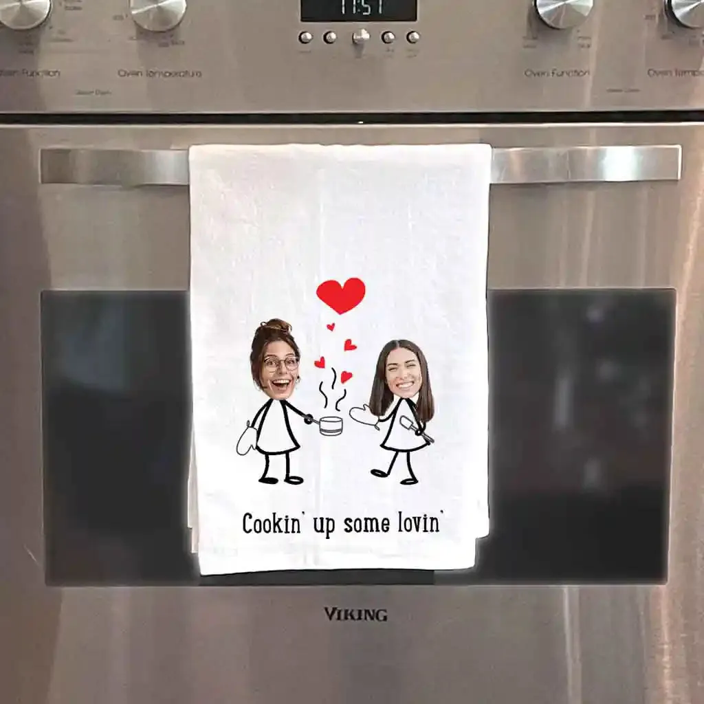 Personalized Valentine Kitchen Towel for the Cooking Couple