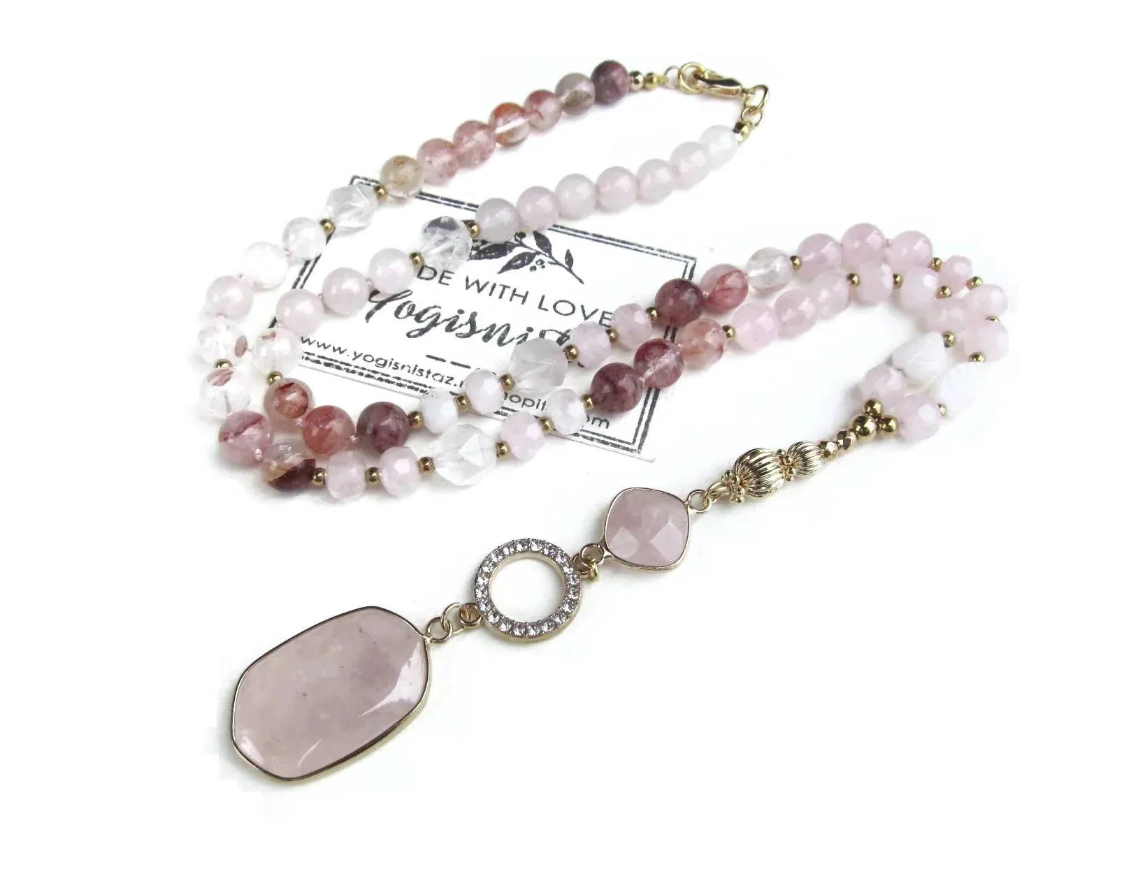 Pink Goddess Rose Quartz Pendant Necklace - Balance, Love, Fertility, Calming, Happiness