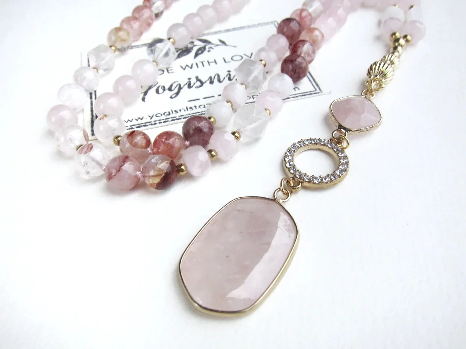 Pink Goddess Rose Quartz Pendant Necklace - Balance, Love, Fertility, Calming, Happiness