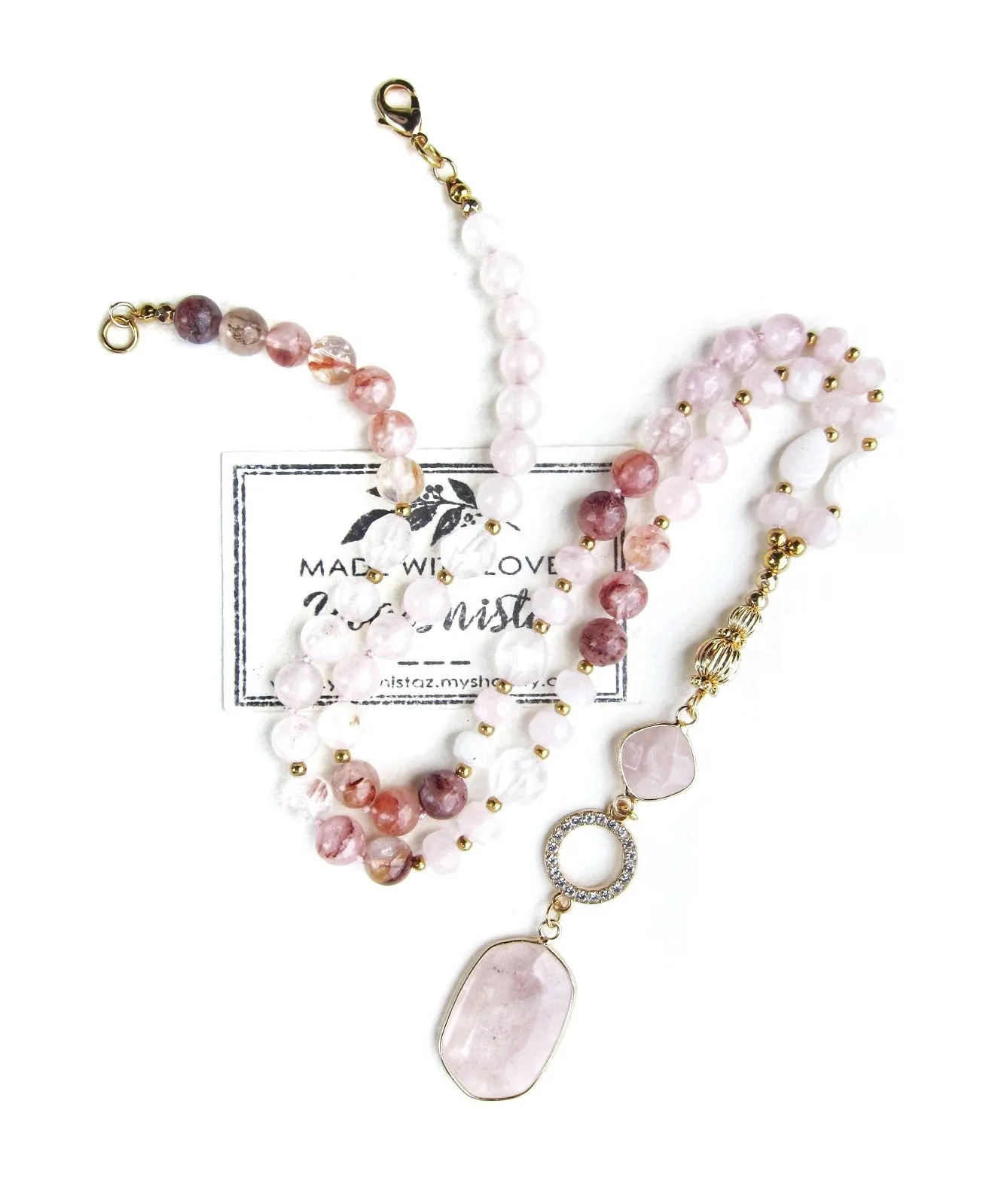 Pink Goddess Rose Quartz Pendant Necklace - Balance, Love, Fertility, Calming, Happiness