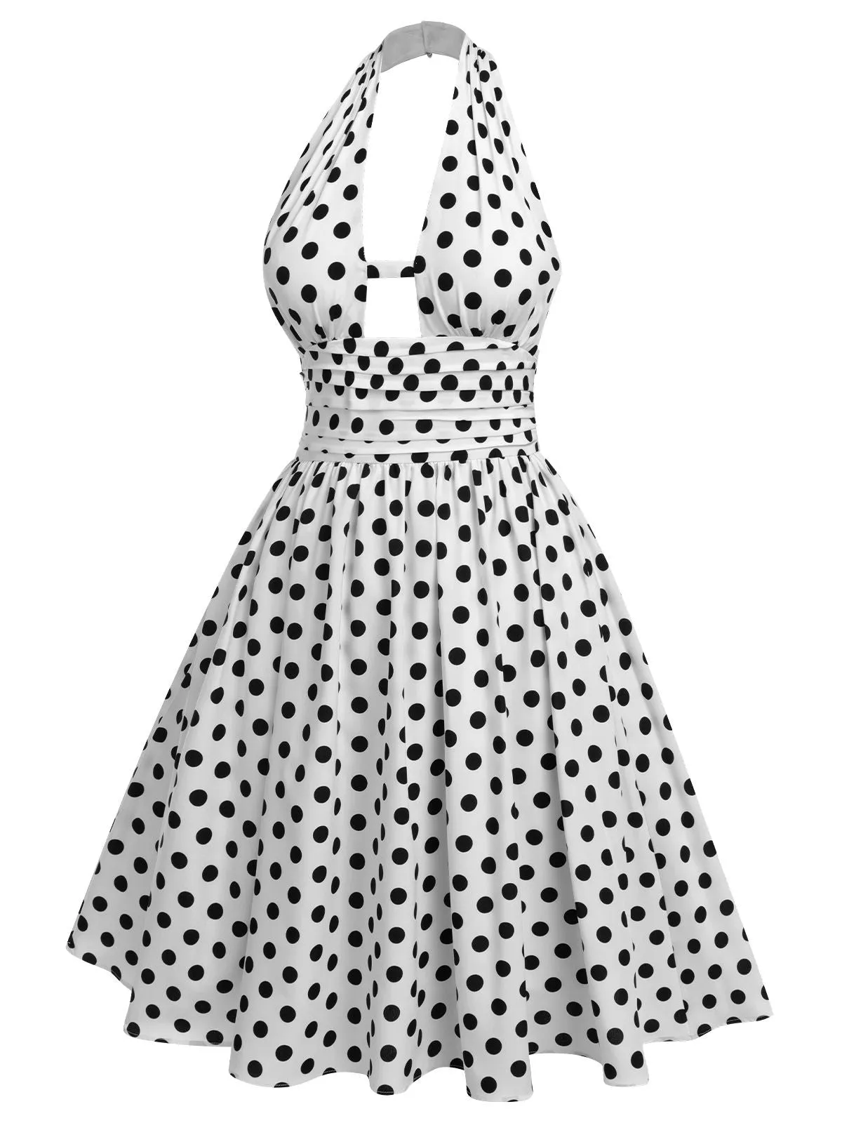 [Pre-Sale] White 1950s Polka Dot Halter Folds Dress