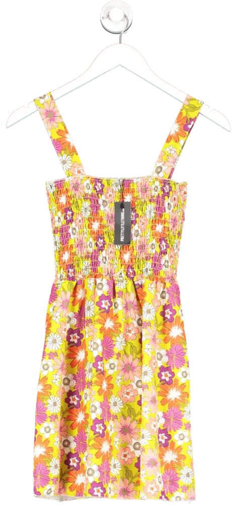 PrettyLittleThing Multicoloured Floral Woven Ruched Bust Cami Mini Dress UK 4