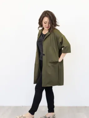 Rachel Coat - Olive Twill Ponte