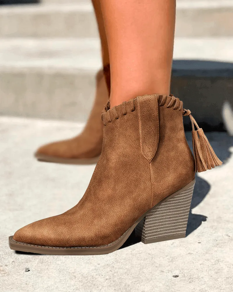 Retro Tassel Zipper Chunky Heel Ankle Boots