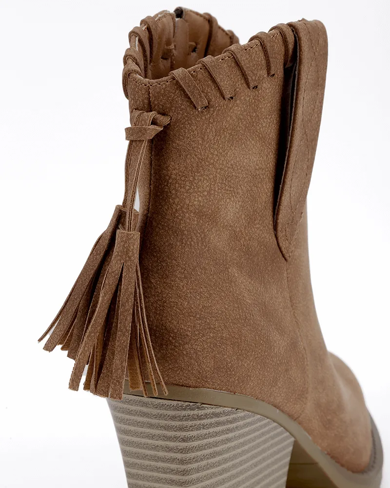 Retro Tassel Zipper Chunky Heel Ankle Boots