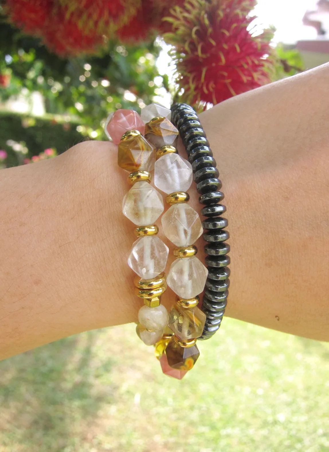 Rose Quartz, Citrine, Clear Quartz - Love and Happiness Mala Bracelet