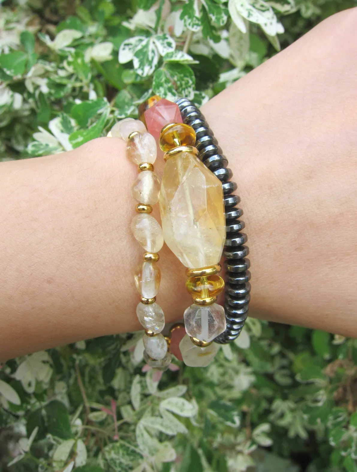 Rose Quartz, Citrine, Clear Quartz - Love and Happiness Mala Bracelet