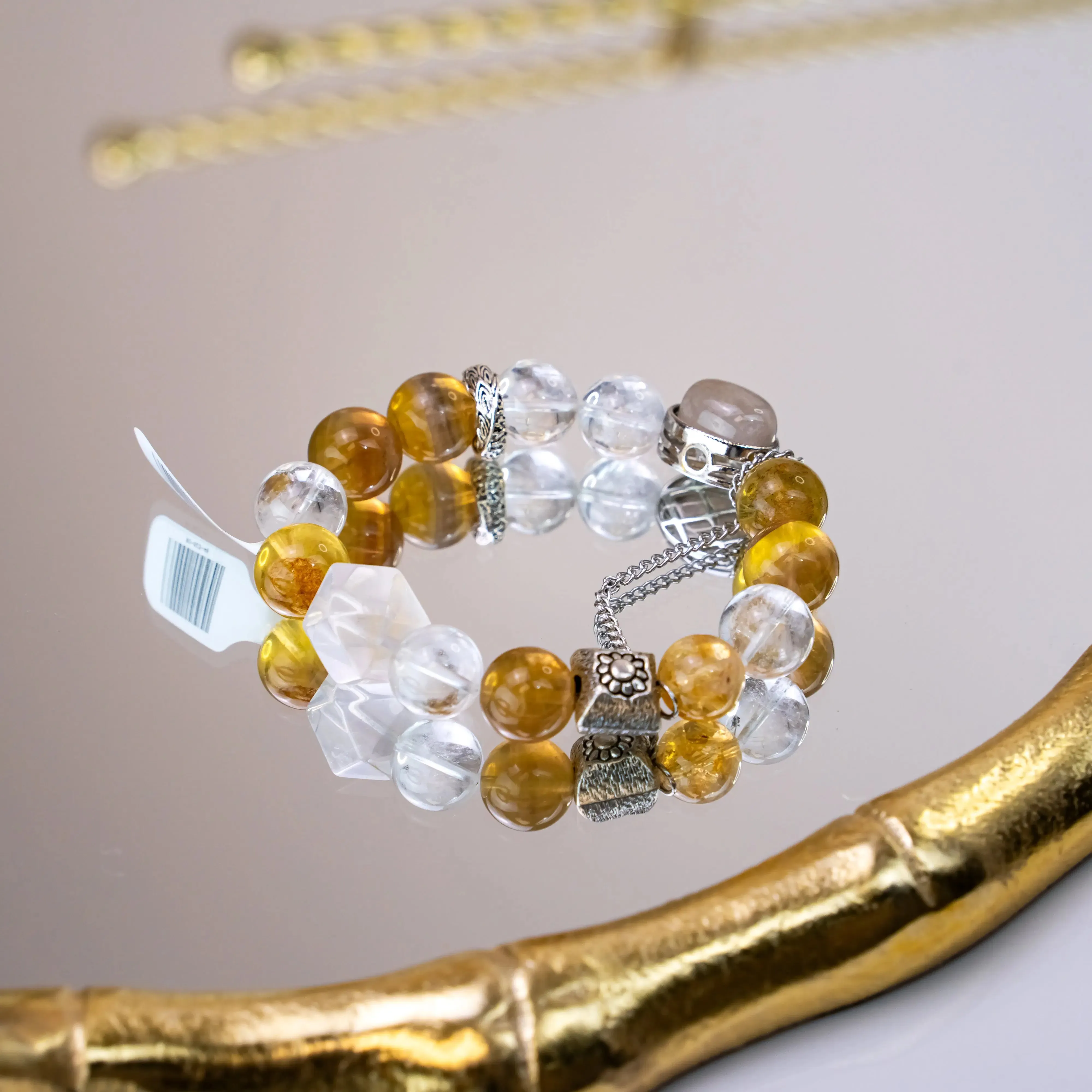 Rutilated Quartz Azeztulite Fluorite Bracelet