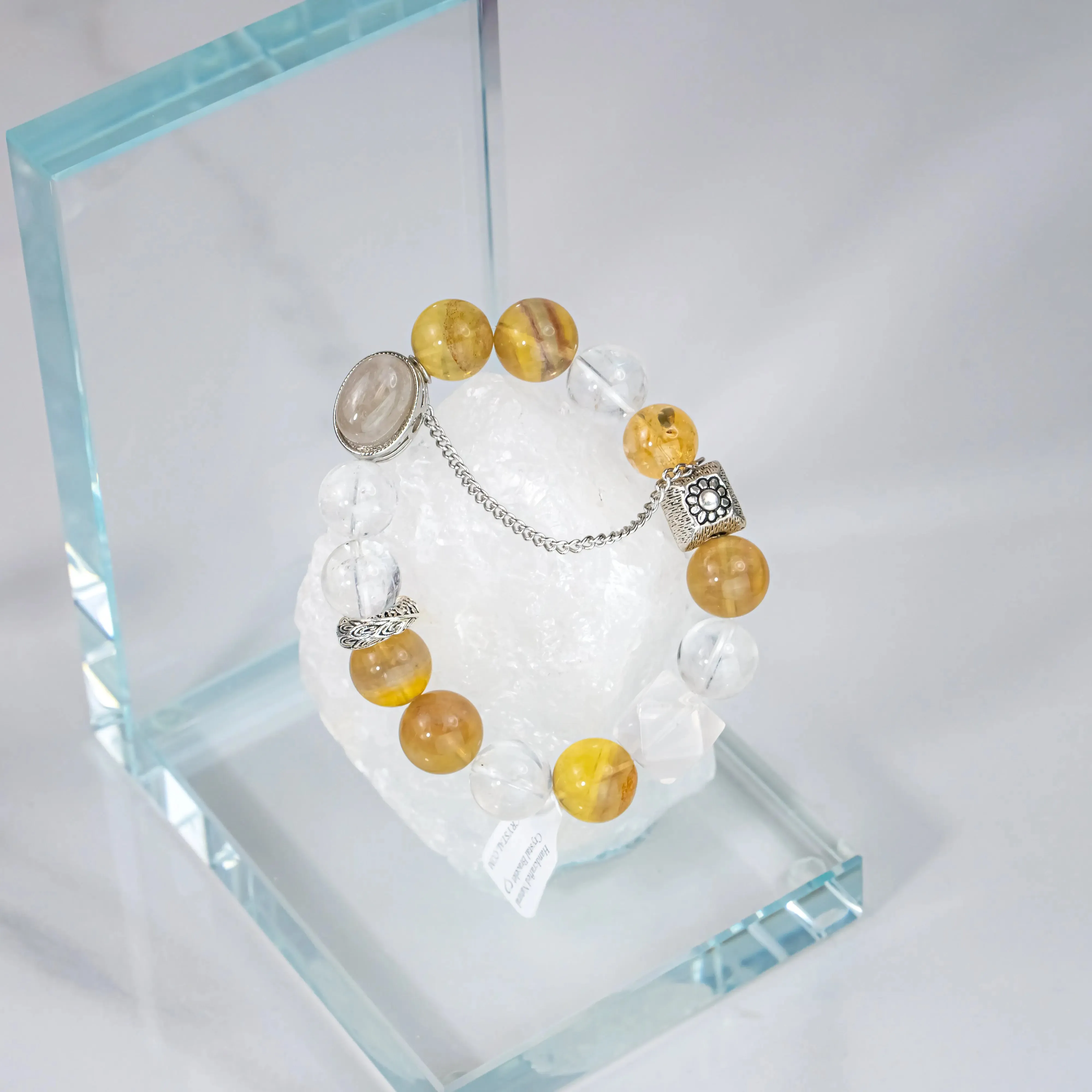 Rutilated Quartz Azeztulite Fluorite Bracelet