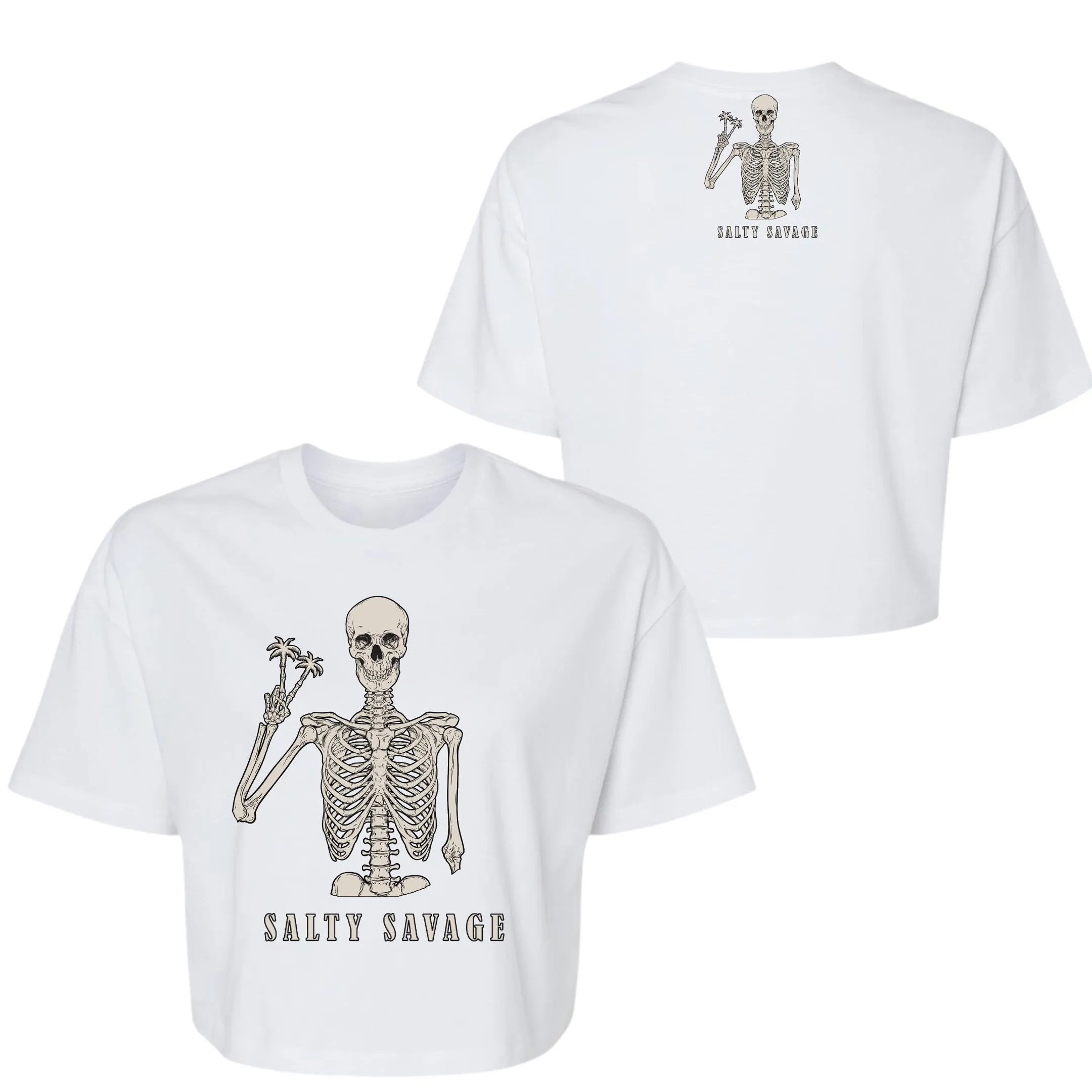 Salty Savage Ladies "Peace Skeleton " Performance Crop Tee