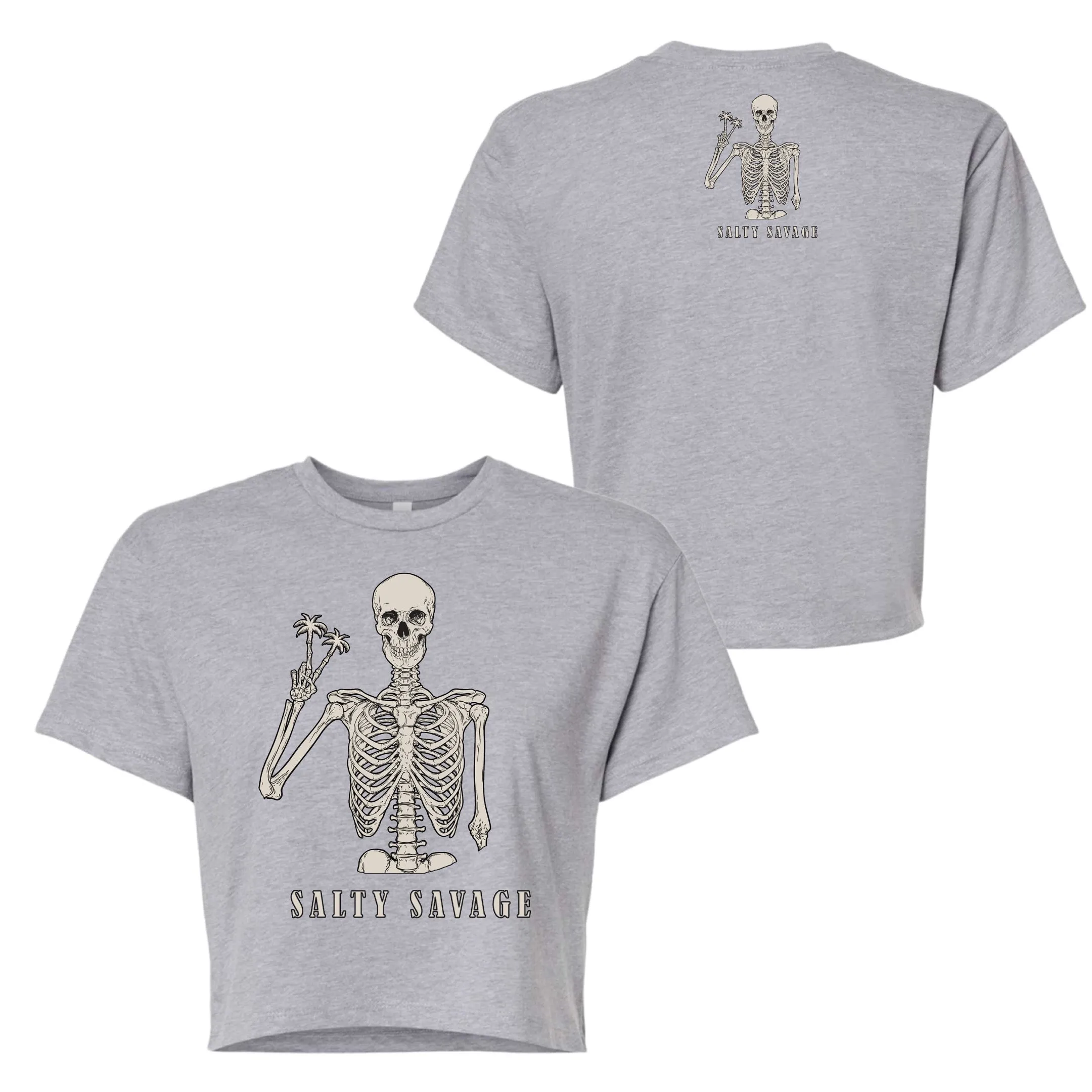 Salty Savage Ladies "Peace Skeleton " Performance Crop Tee