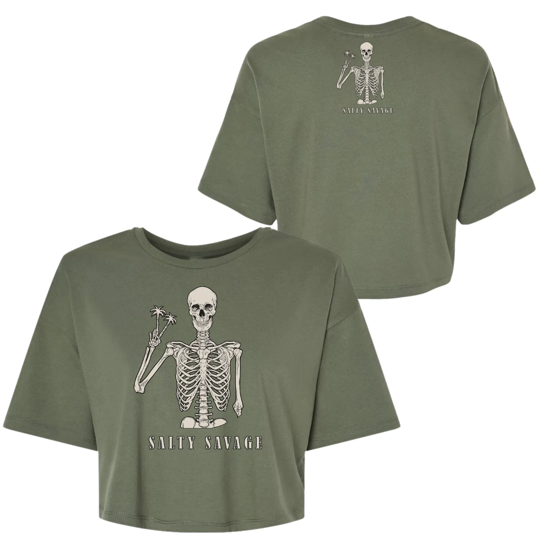 Salty Savage Ladies "Peace Skeleton " Performance Crop Tee