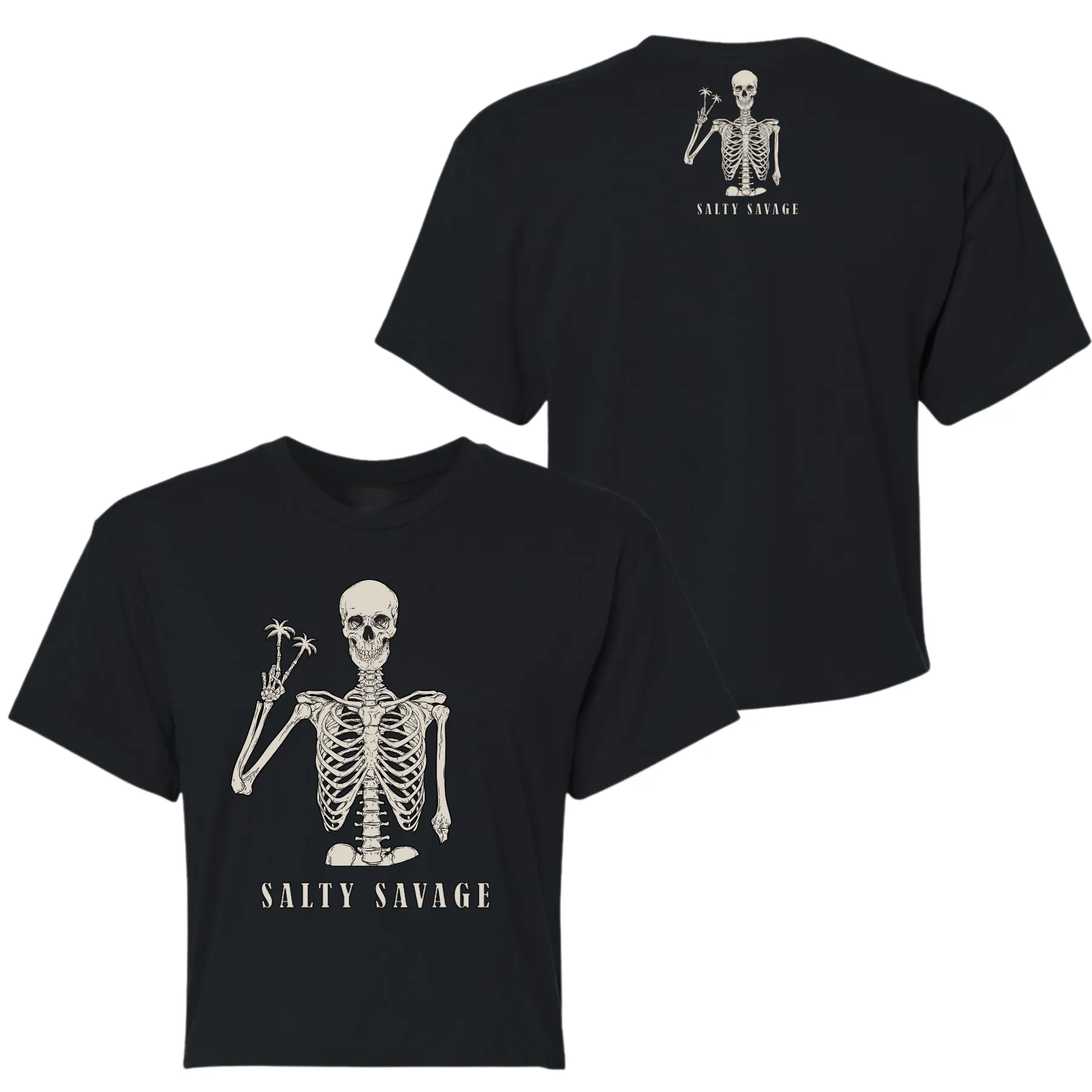 Salty Savage Ladies "Peace Skeleton " Performance Crop Tee