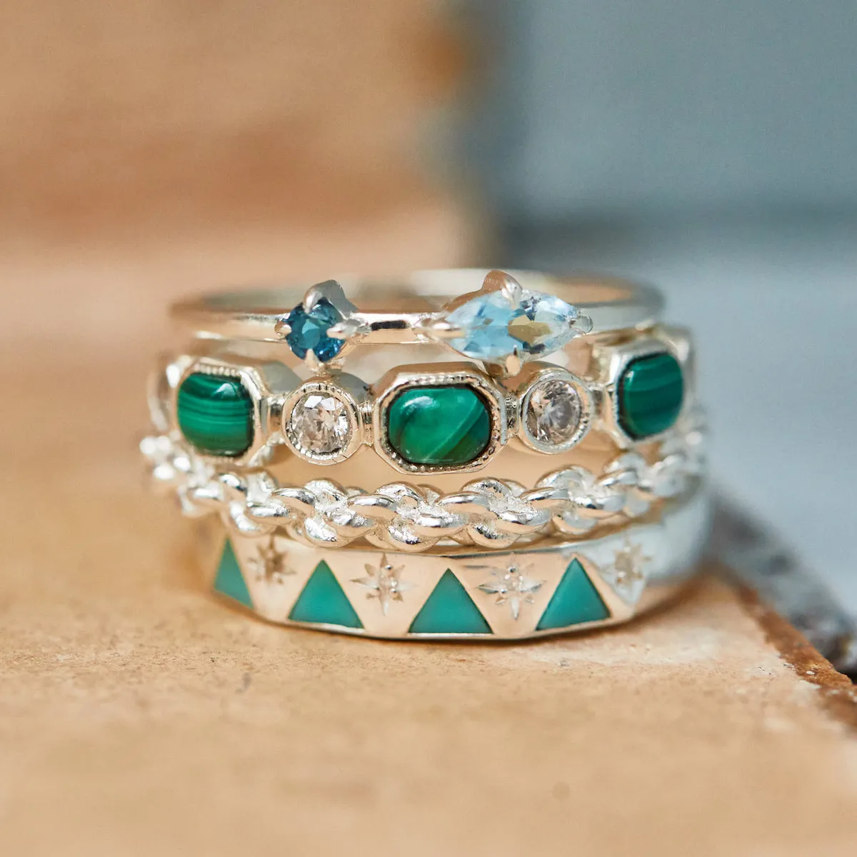 Santorini Aquamarine & London Blue Topaz Stacking Band