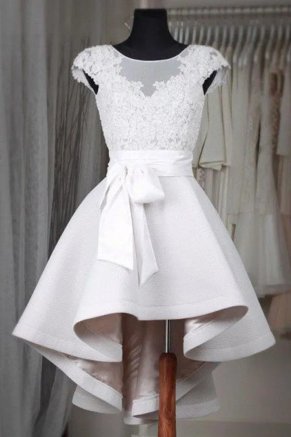 Simple white lace short prom dress High low homecoming