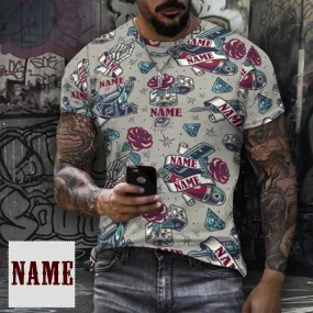 Slim Fit Cotton T-Shirt-Custom Name Rose Pure Cotton Slim Fit T-Shirt Personalized Men's All Over Print Short Sleeve T-Shirt